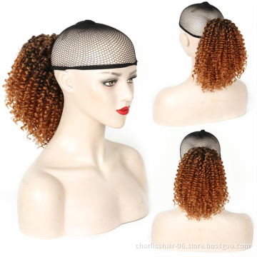 Wholesale Cheap Price Natural Color For Women Pre Plucked Water Curly Drawstring Net For Ponytail In Hair Extension Synthetic